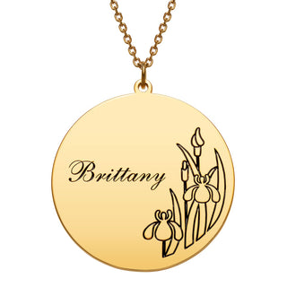 14K Gold Plated Engraved Name and Birth Flower Necklace