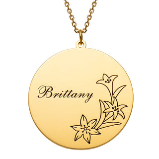 14K Gold Plated Engraved Name and Birth Flower Necklace