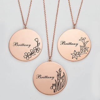 14K Rose Gold Plated Engraved Name and Birth Flower Necklace