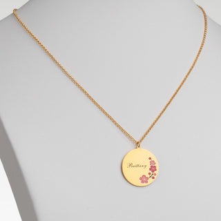 14K Gold Plated Engraved Name and Enamel Birth Flower Necklace