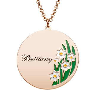14K Rose Gold Plated Engraved Name and Enamel Birth Flower Necklace