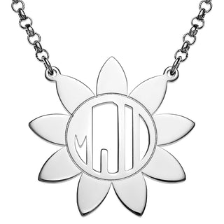 Silver Plated Sunflower Monogram Necklace