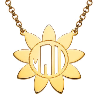 14K Gold Plated Sunflower Monogram Necklace