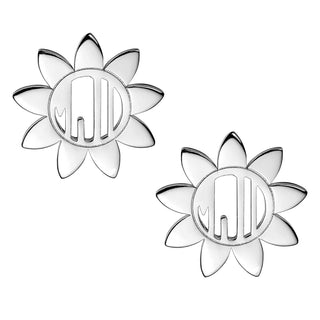 Silver Plated Sunflower Monogram Button Earring