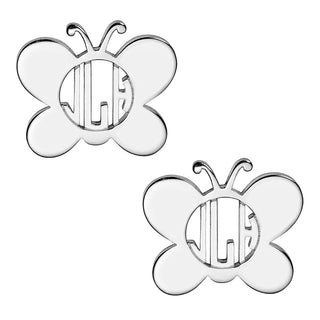 Silver Plated Butterfly Monogram Button Earring