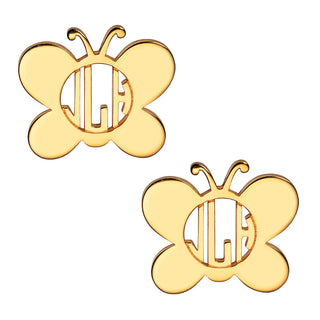 14K Gold Plated Butterfly Monogram Button Earring