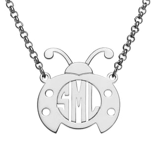 Silver Plated Ladybug Monogram Necklace