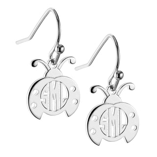 Silver Plated Ladybug Monogram Dangle Earring