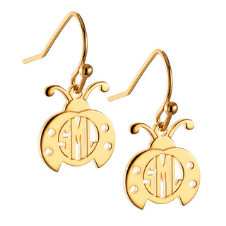 14K Gold Plated Ladybug Monogram Dangle Earring