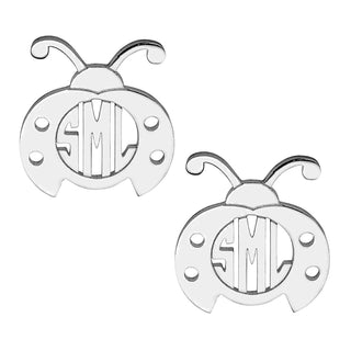 Silver Plated Ladybug Monogram Button Earring