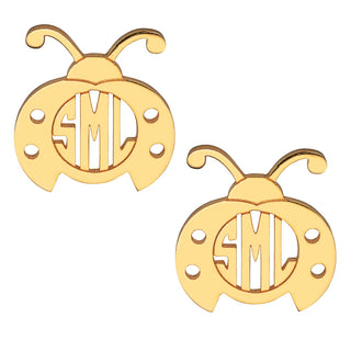 14K Gold Plated Ladybug Monogram Button Earring