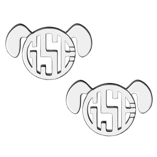 Silver Plated Dog Monogram Button Earring