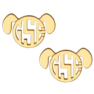14K Gold Plated Dog Monogram Button Earring