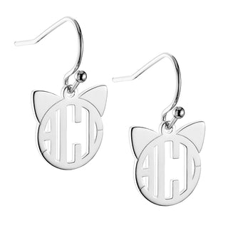 Silver Plated Cat Monogram Dangle Earring