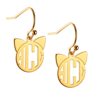 14K Gold Plated Cat Monogram Dangle Earring