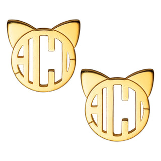 14K Gold Plated Cat Monogram Button Earring