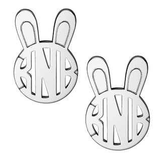 Silver Plated Bunny Monogram Button Earring