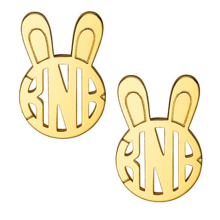 14K Gold Plated Bunny Monogram Button Earring