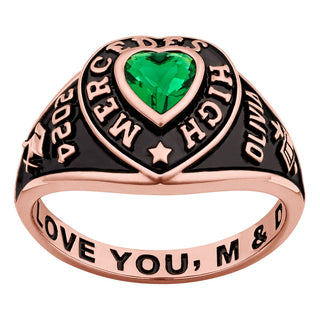 Ladies' Rose Yellow Celebrium Traditional Heart Birthstone Class Ring