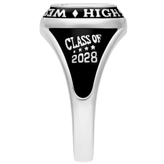 Ladies' Platinum Plated Traditional Cushion Birthstone Class Ring