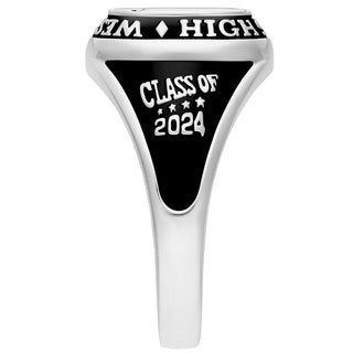 Ladies' Platinum Plated Traditional Cushion Birthstone Class Ring