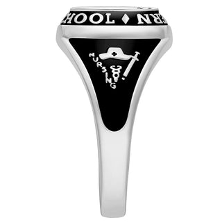 Ladies' Platinum Plated Traditional Cushion Birthstone Class Ring