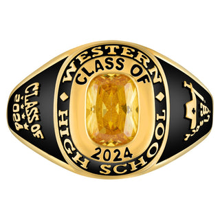 Ladies' 14K Gold Plated Traditional Cushion Birthstone Class Ring