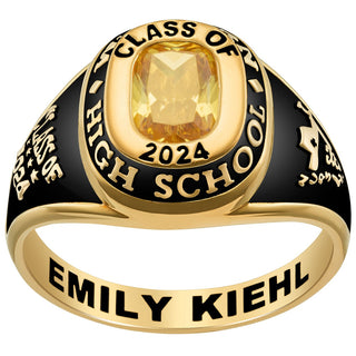 Ladies' 14K Gold Plated Traditional Cushion Birthstone Class Ring