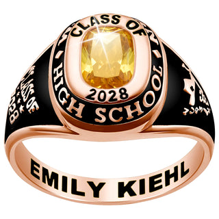 Ladies' 14K Rose Gold Plated Traditional Cushion Birthstone Class Ring