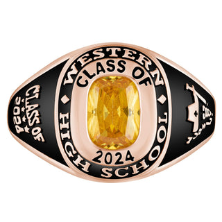 Ladies' 14K Rose Gold over Sterling Traditional Cushion Birthstone Class Ring