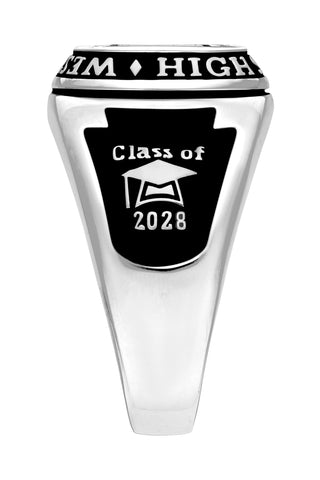 Men's Platinum Plated Traditional Cushion Birthstone Class Ring