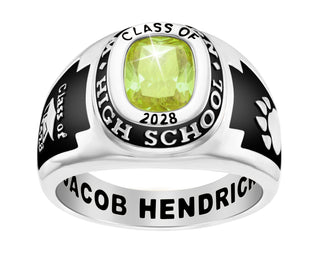 Men's Platinum Plated Traditional Cushion Birthstone Class Ring