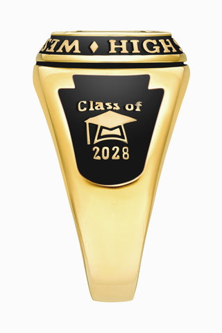 Men's 14K Gold Plated Traditional Cushion Birthstone Class Ring