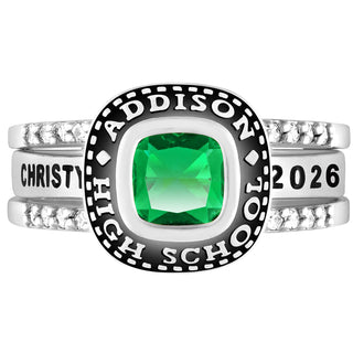 Ladies' Platinum Plated Freestyle Class Ring with Jacket and CZ Accents