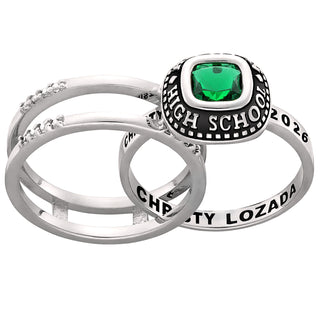 Ladies' Platinum Plated Freestyle Class Ring with Jacket and CZ Accents