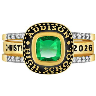 Ladies' 14k Gold Plated Freestyle Class Ring with Jacket and CZ Accents