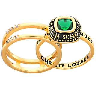 Ladies' 14k Gold Plated Freestyle Class Ring with Jacket and CZ Accents