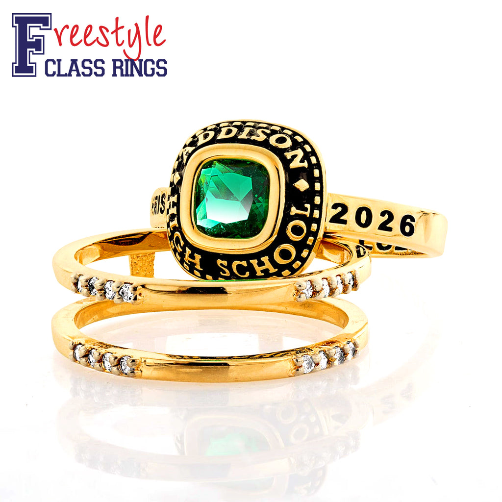 Ladies' Class Ring 14k Gold Plated with Jacket and CZ Accents – Limoges ...