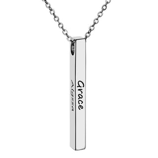 Vertical 4-sided Bar 'Best Mom' Engraved Family Name Necklace