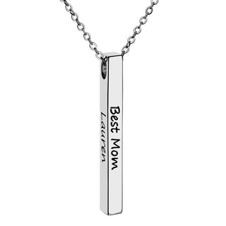 Vertical 4-sided Bar 'Best Mom' Engraved Family Name Necklace