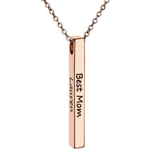 Vertical 4-sided Bar 'Best Mom' Engraved Family Name Necklace