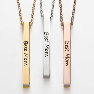 Vertical 4-sided Bar 'Best Mom' Engraved Family Name Necklace