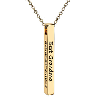 Vertical 4-sided Bar 'Best Grandma' Engraved Family Name Necklace