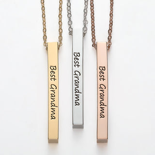 Vertical 4-sided Bar 'Best Grandma' Engraved Family Name Necklace
