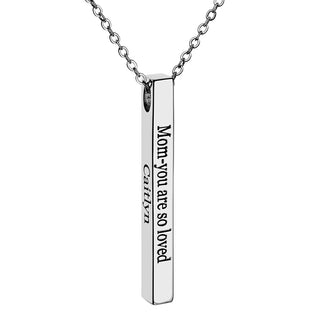 Vertical 4-sided Bar Mother's Engraved Family Name Necklace