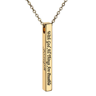 Vertical 4-sided Bar 'With God' Engraved Name Necklace