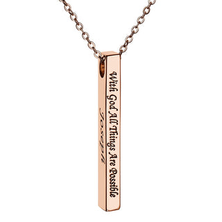 Vertical 4-sided Bar 'With God' Engraved Name Necklace