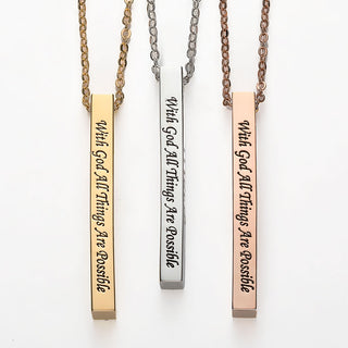 Vertical 4-sided Bar 'With God' Engraved Name Necklace