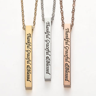 Vertical 4-sided Bar 'Thankful' Engraved Name Necklace