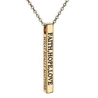 Vertical 4-sided Bar 'Faith, Hope, Love' Engraved Necklace